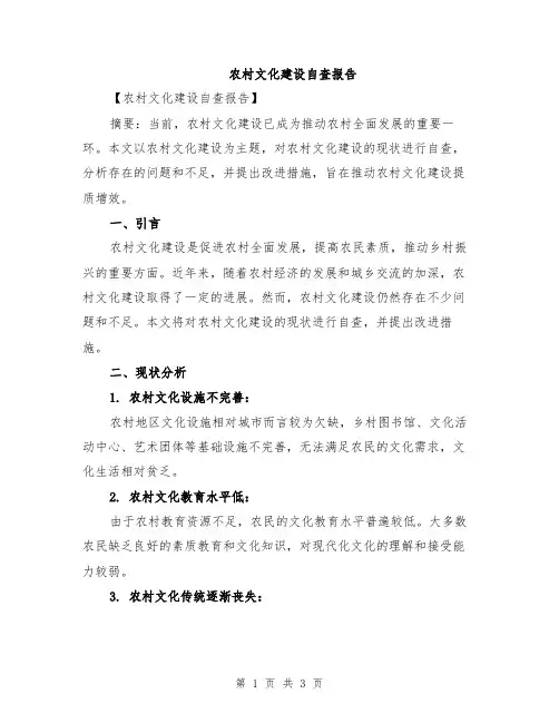 农村文化建设自查报告