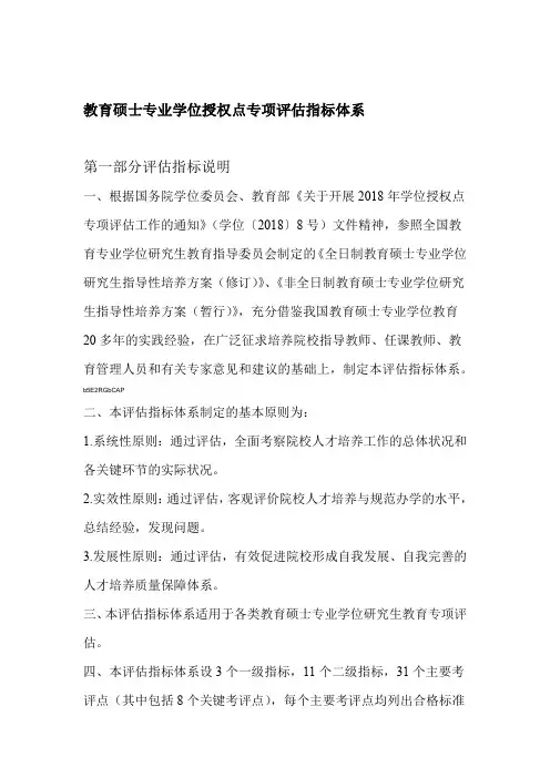 教育硕士专业学位授权点专项评估指标体系