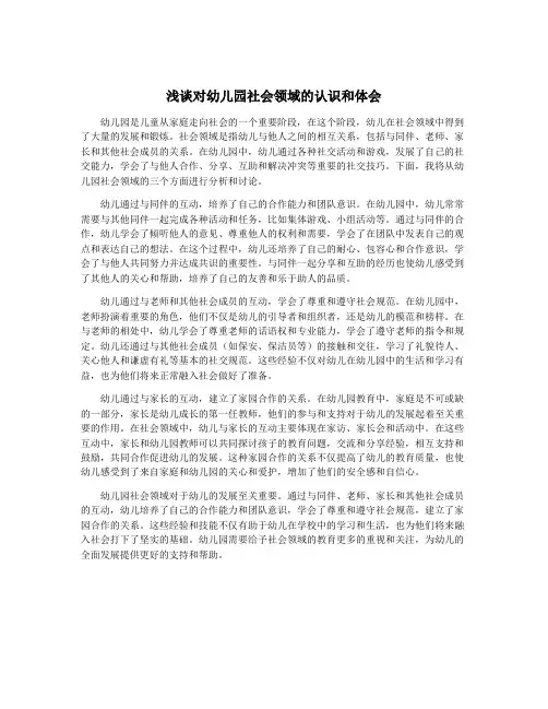 浅谈对幼儿园社会领域的认识和体会