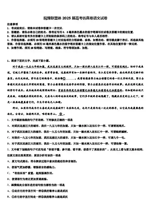 皖豫联盟体2025届高考仿真卷语文试卷含解析