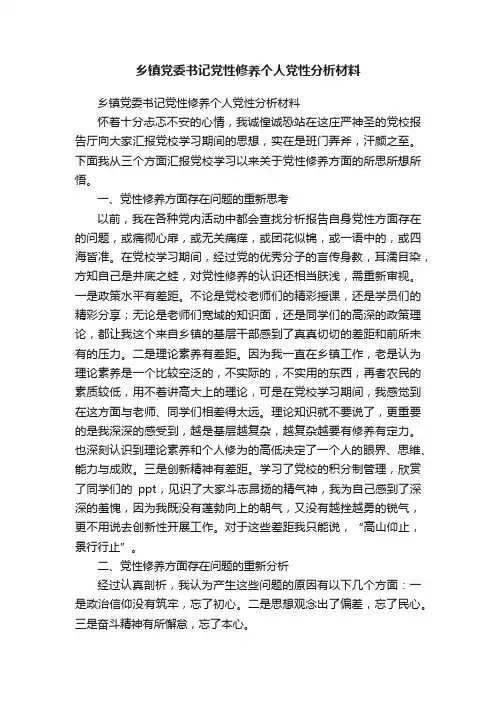 乡镇党委书记党性修养个人党性分析材料