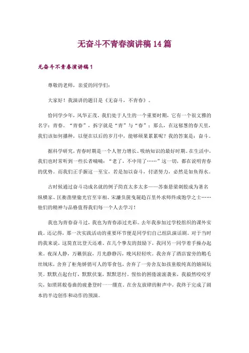 无奋斗不青春演讲稿14篇