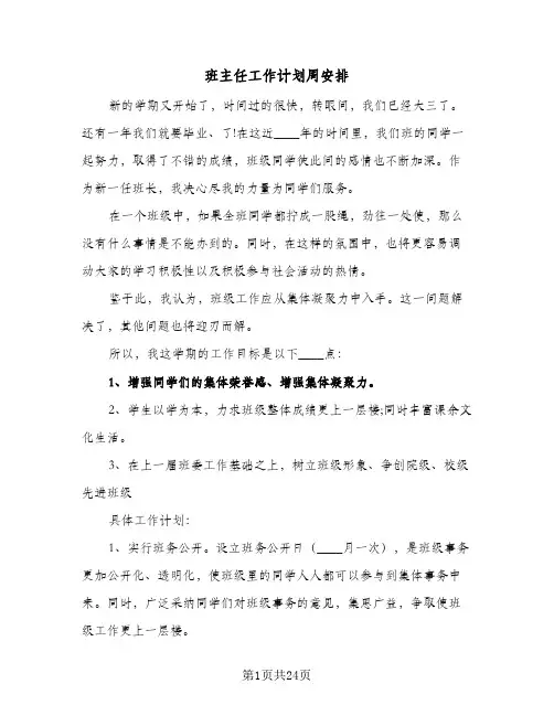班主任工作计划周安排（五篇）