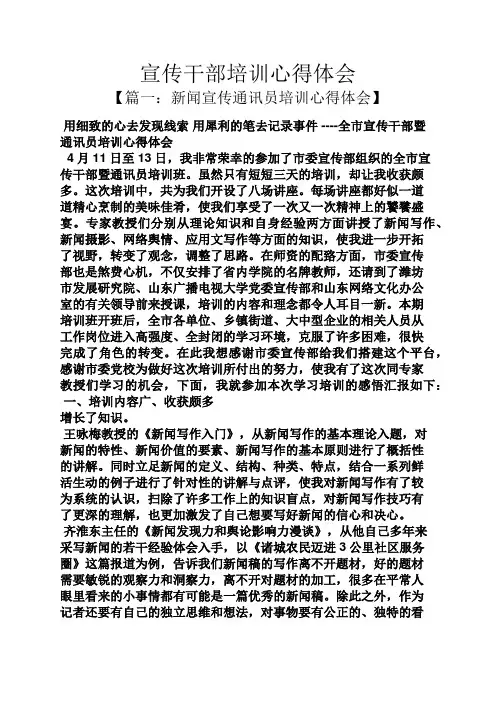 宣传干部培训心得体会