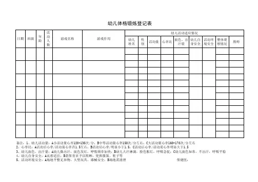 幼儿园体格锻炼登记表