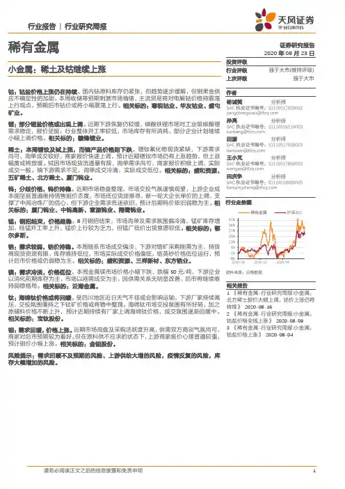稀有金属行业研究周报：小金属：稀土及钴继续上涨