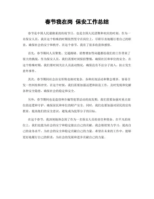 春节我在岗 保安工作总结
