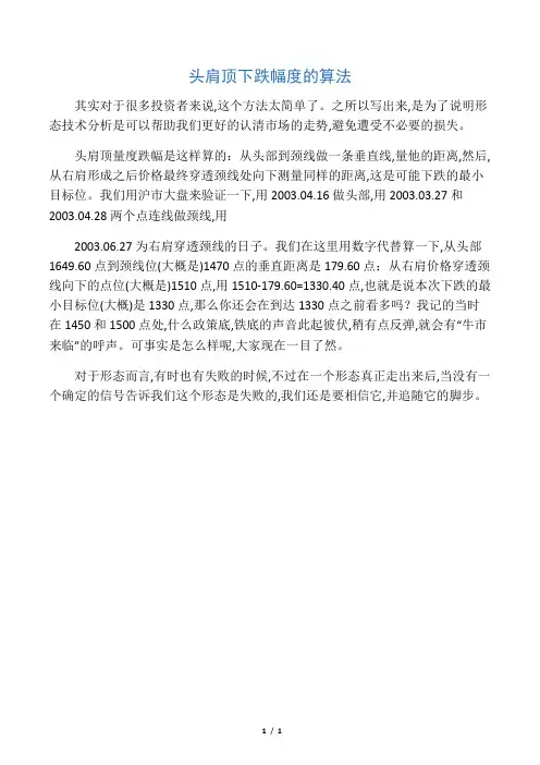 头肩顶下跌幅度的算法
