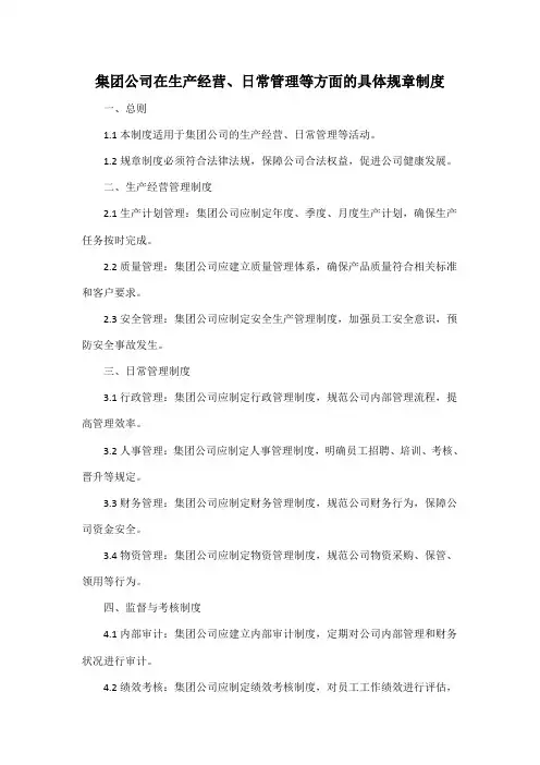 集团公司在生产经营、日常管理等方面的具体规章制度