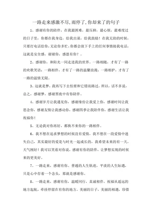 一路走来感激不尽,雨停了,你却来了的句子
