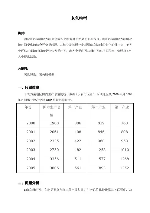 数学建模灰色模型论文