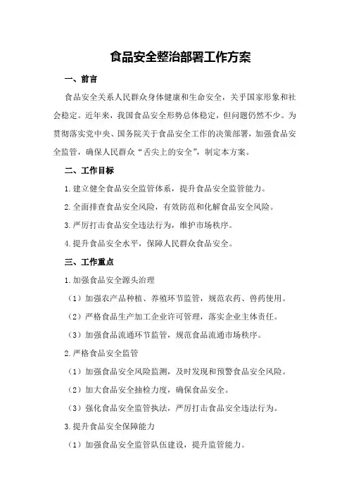 食品安全整治部署工作方案