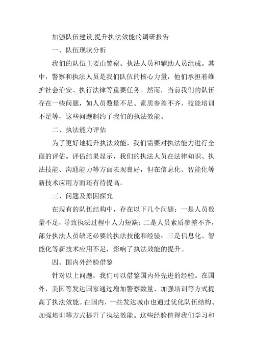 加强队伍建设,提升执法效能的调研报告