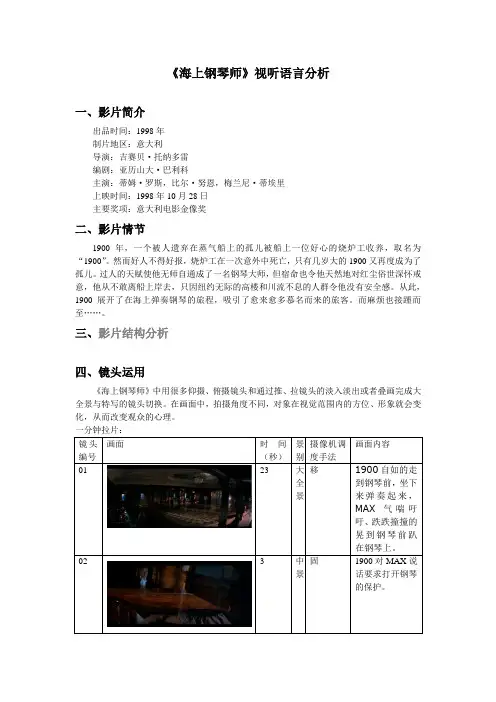《海上钢琴师》视听语言分析