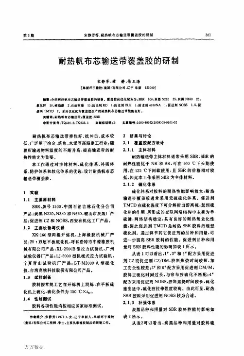 耐热帆布芯输送带覆盖胶的研制