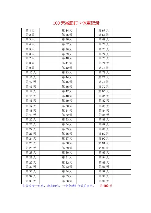 100天减肥打卡体重记录卡
