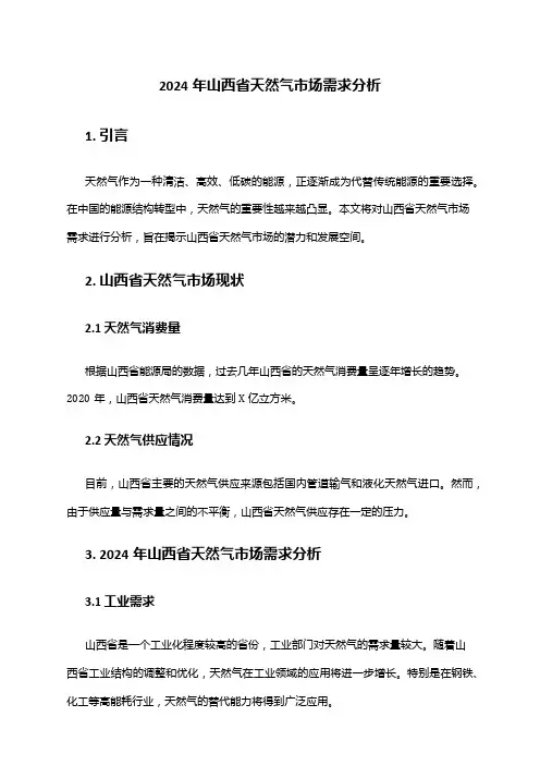 2024年山西省天然气市场需求分析