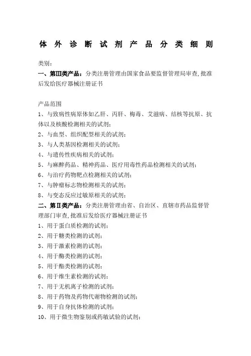 体外诊断试剂产品分类细则及目录