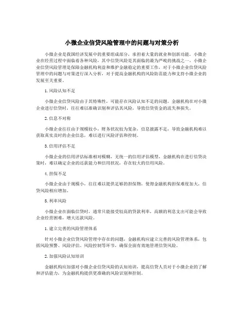 小微企业信贷风险管理中的问题与对策分析