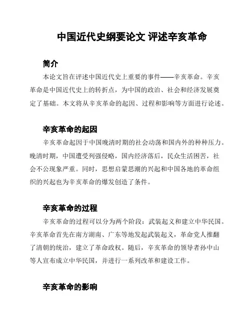 中国近代史纲要论文 评述辛亥革命