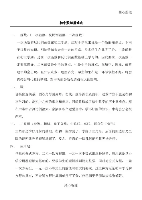 初中数学学科重难点