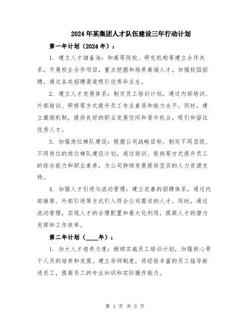 2024年某集团人才队伍建设三年行动计划