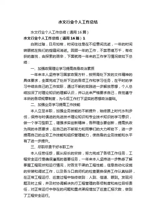 水文行业个人工作总结