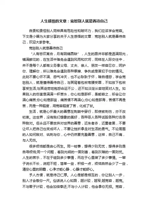 人生感悟的文章：宽恕别人就是善待自己