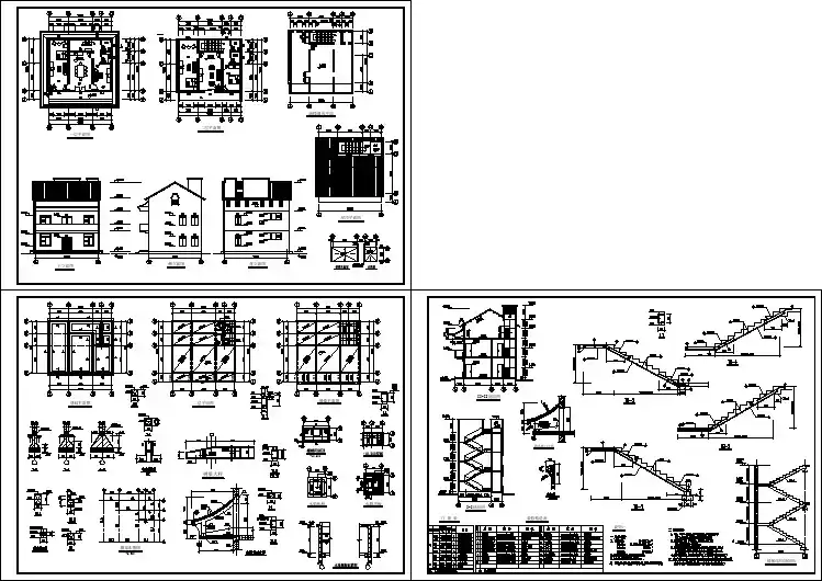 简单小型的私人住宅建筑cad图纸（共3张）