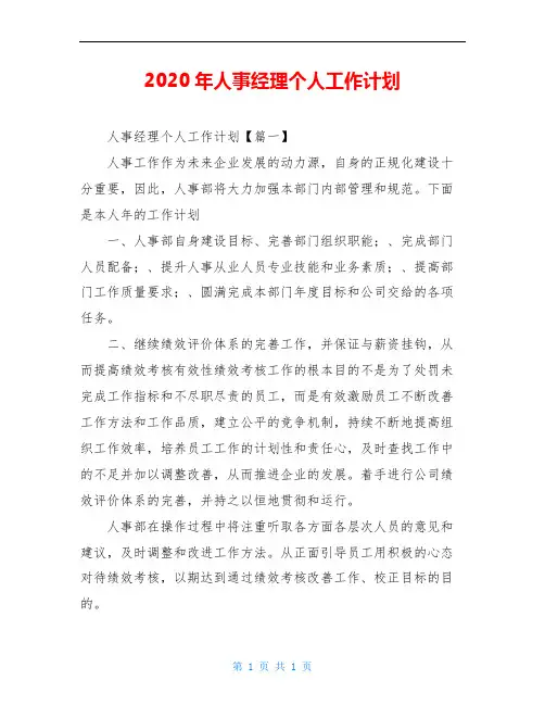 2020年人事经理个人工作计划