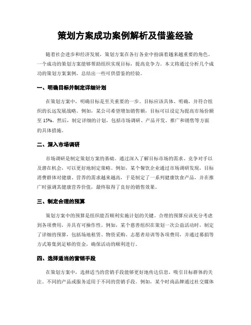 策划方案成功案例解析及借鉴经验