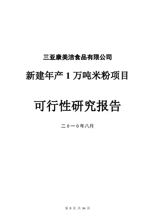 年产1万吨米粉项目可行性策划书