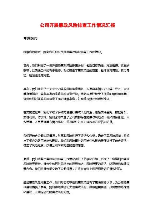 公司开展廉政风险排查工作情况汇报