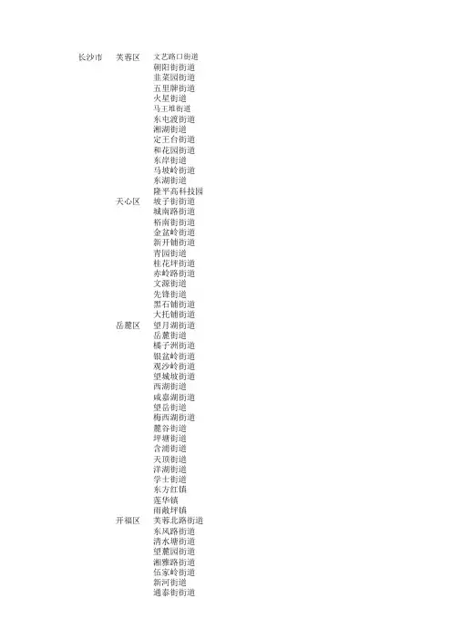 湖南省最新街道目录-2016