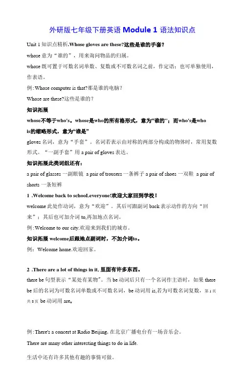 外研版七年级下册英语Module 1 语法知识点