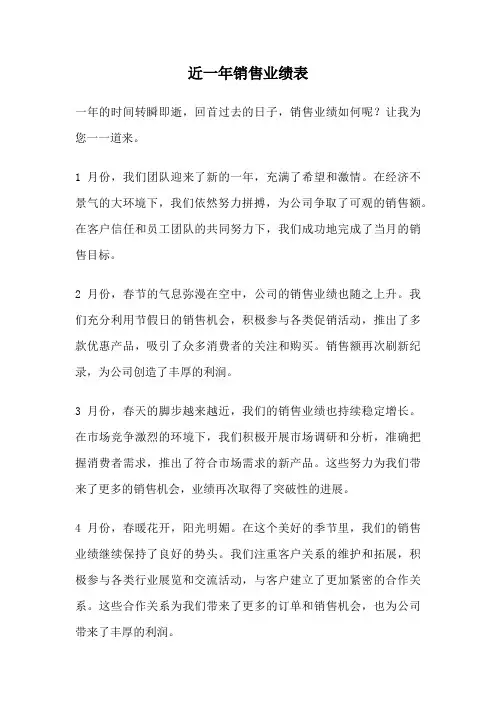 近一年销售业绩表