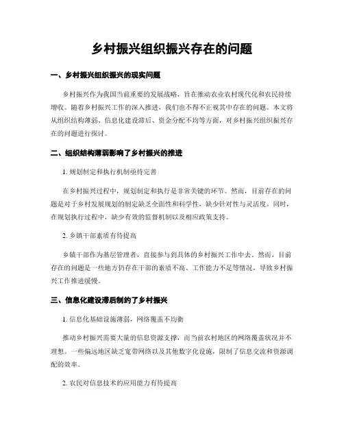 乡村振兴组织振兴存在的问题