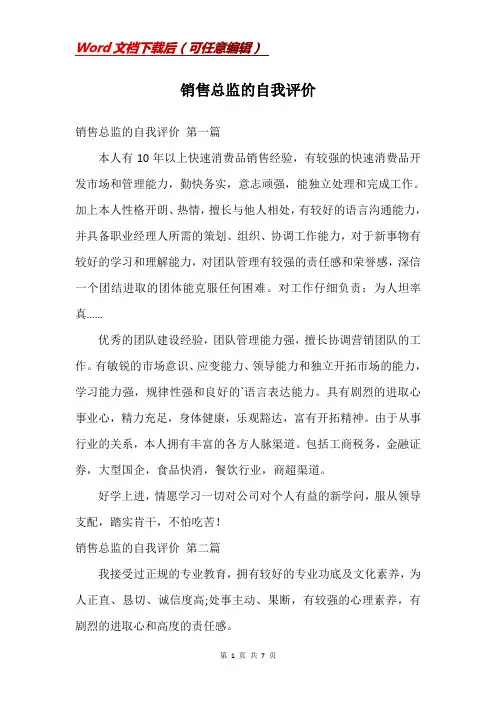 销售总监的自我评价