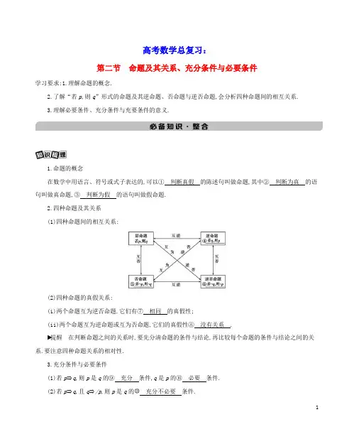 2022版高考数学总复习第一章集合与常用逻辑用语不等式第二节命题及其关系充分条件与必要条件练习含解析