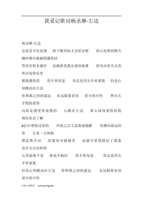我爱记歌词杨丞琳-左边