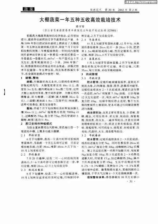 大棚蔬菜一年五种五收高效栽培技术