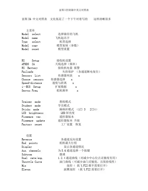 富斯I控制器中英文对照表