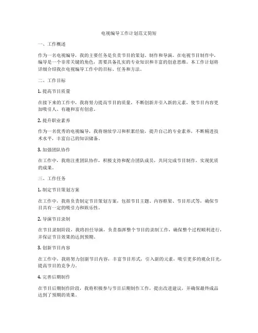 电视编导工作计划范文简短