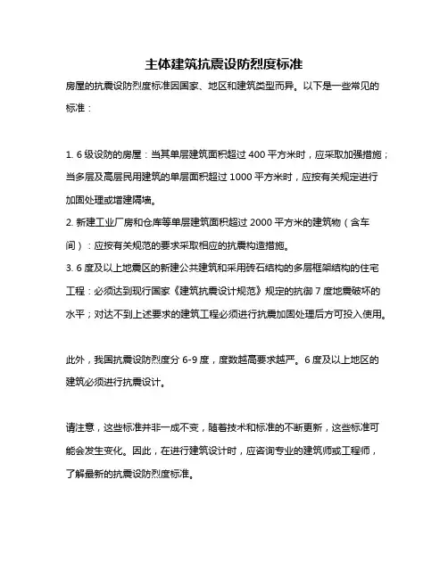 主体建筑抗震设防烈度标准
