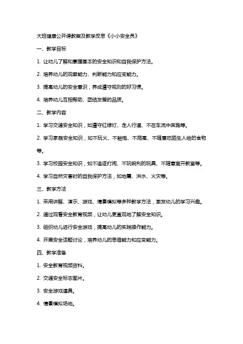 大班健康公开课教案及教学反思《小小安全员》