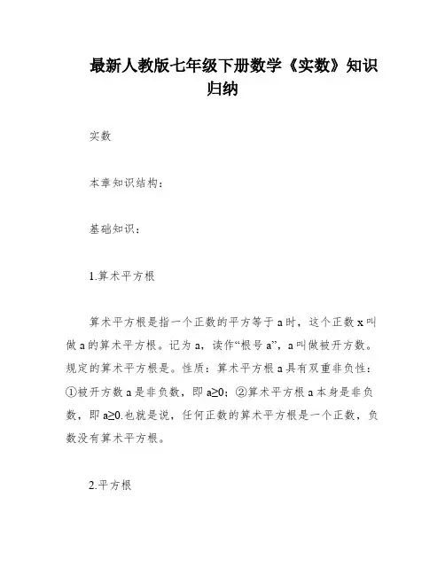 最新人教版七年级下册数学《实数》知识归纳