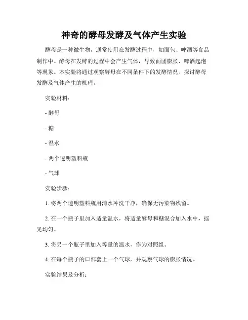 神奇的酵母发酵及气体产生实验
