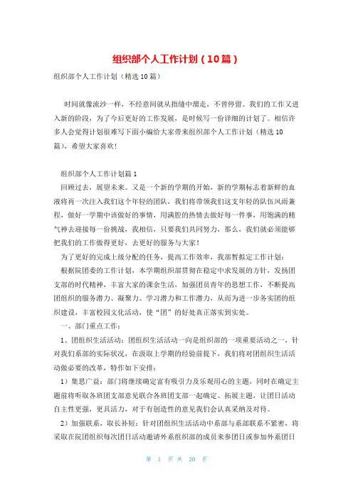 组织部个人工作计划(10篇)