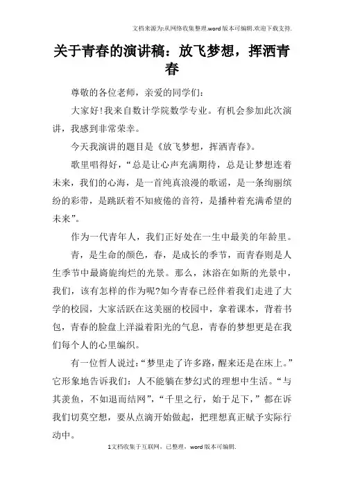 关于青春的演讲稿：放飞梦想,挥洒青春