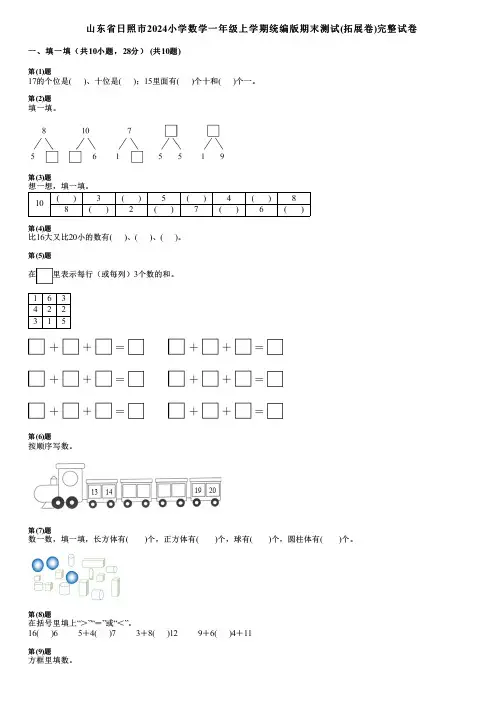 山东省日照市2024小学数学一年级上学期统编版期末测试(拓展卷)完整试卷